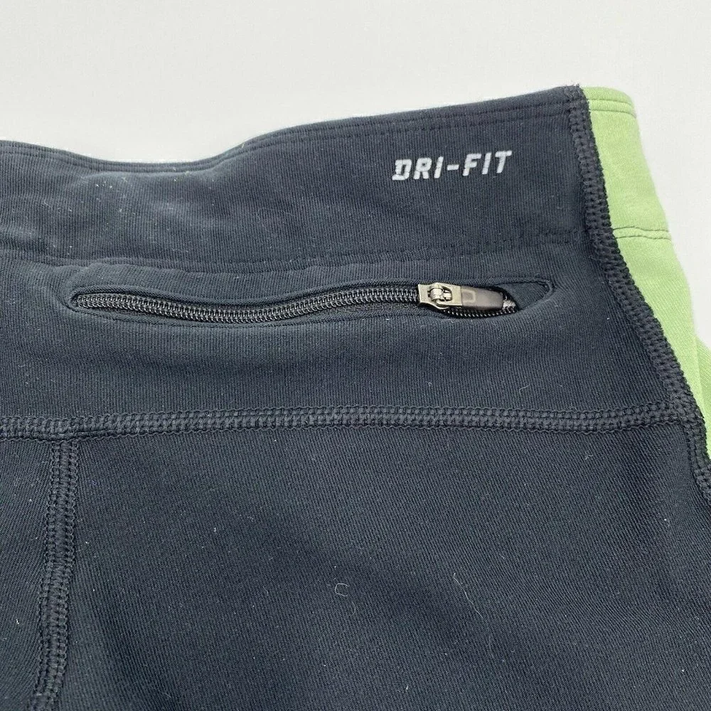 Nike Running Dri-Fit Womens Small Black Lime Green Cropped Leggings